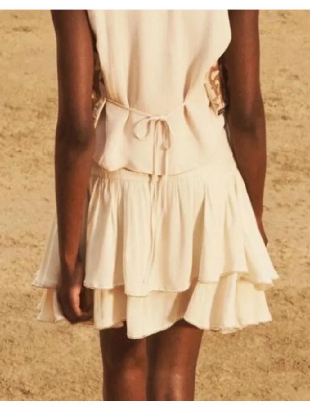 ZARA STUDIO | Ecru Viscose Ruffled Pocket Skirt with Beaded Trim - Picture 3 of 9